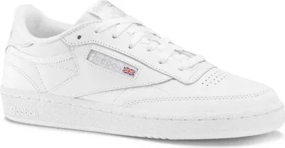 A white Reebok Club C 85 sneaker is shown from a side angle against a white background.
