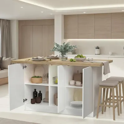 Immagine prodotto di Migani - Isola da Cucina, 160x80x90h cm Bianco Lucido, 3 Ripiani  Italy