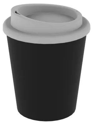 Produktbild von Mehrweg-Kaffeebecher "Premium" small -  250 ml To-Go Trinkbecher aus doppelwandigem Kunststoff mit sicherem Schraubdeckel -  Germany - schwarz/weiss