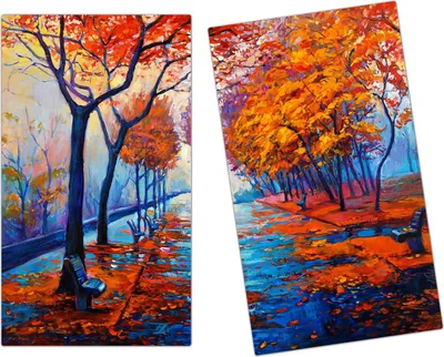 Produktbild von Spritzschutz Herdabdeckplatte Schneidebrett aus Glas Herbstblätter im Wald 2-Teilig (60x52cm)
