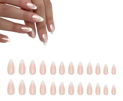 Produktbild von 24 Stück künstliche Fingernägel zum Aufkleben, kurze künstliche Fingernägel zum Aufkleben, Sargnägel für Damen mit Schmetterlingsdesign, glänzende Nägel