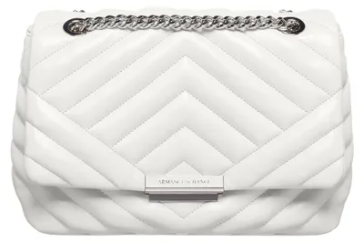 Immagine prodotto di Borsa a tracolla Armani Exchange da donna, modello Victoria, linea Essential, con placchetta logo, colore bianco, taglia unica