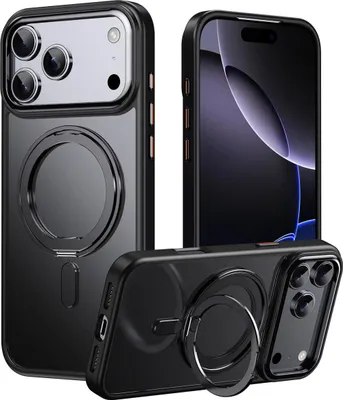 Produktbild von Mobigear Frosted Mag iPhone 17 Pro Max MagSafe Hülle Hardcase Backcover mit Ständer - Schwarz