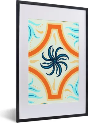 Produktbild von MuchoWow® MuchoWow® Gerahmtes Poster Blume - Rahmen - Blau - Orange 40x60 cm - Poster mit zchwarzem Bilderrahmen - Poster in Rahmen