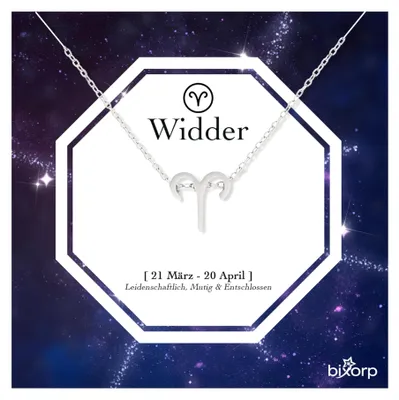 Produktbild von Bixorp Sternzeichen Widder Halskette - Sternzeichen-Kette aus Edelstahl in Silber – Zodiac-Halskette auf Geschenkkarte