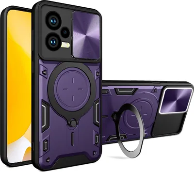 Produktbild von Handyhülle für Xiaomi Redmi Note 12 5G /Poco X5 Dual-Layer Stoßfest Rüstung Hülle mit Dia Kameraschutz und Kreisförmig Ring Ständer Lila