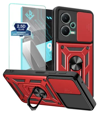 Produktbild von Armor Handyhülle für Xiaomi Redmi Note 12 Pro 5G mit 9H Displayglas Displayschutz Kameraschutz Handy Panzer Case Cover Schutzhülle Outdoor Farbe: Rot