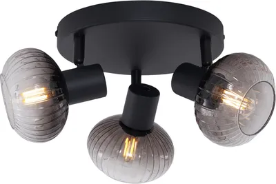 Zdjęcie produktu dla QAZQA – nowoczesna lampa sufitowa I lampa sufitowa I lampa I oprawa oświetleniowa czarna z okrągłym szkłem dymnym 3-punktowa lampa punktowa – Teddy I salon I sypialnia – metal okrągła – odpowiednia do żarówek LED E14