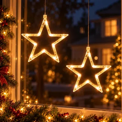 Produktbild von 2 Stück LED Fensterlicht mit Saugnapf, Hängende Fenster Lichterkette Innen, Weihnachtsbeleuchtung, Fensterdeko Batteriebetrieben, Stern