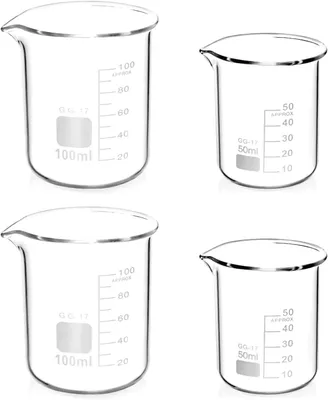 Produktbild von 8 Stück Abgestufter Messbecher Glas Becherglas 50ml 100ml Set für Labor, Dosierung und Messungen