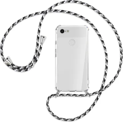Produktbild von Handykette Backcover-Schutzhülle mit Band (Metall silberfarben) für Google Pixel 3 XL - schwarz/grau/weiß