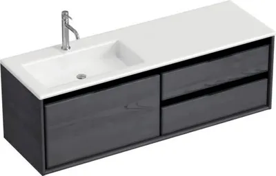 Produktbild von Sanox Badmöbel-Set Loft BxHxT 140,5 x 47 x 45,5 cm Frontfarbe black oak mit Waschtisch Mineralguss weiß Griff chrom 8475