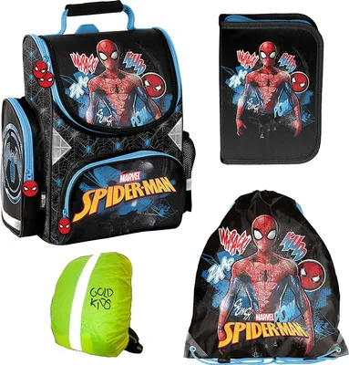 Produktbild von Spiderman Set Schulranzen ergonomischer Ranzen Federmappe Turnbeutel Regenschutz 4 teiliges Set Lizenzartikel