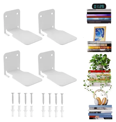 Produktbild von Unsichtbares Bücherregal, 4er-Set schwebende Bücherregale, unsichtbare Regale für Bücher, schwebende Wandregale fürs Schlafzimmer, stabiles schwebendes Metallregal für Büro, Küche und Wohnzimmer (weiß)