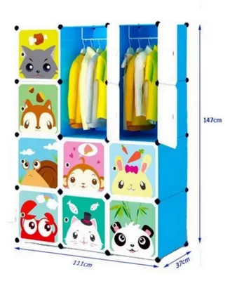 Image de Armoire pour enfants - Étagère et bibliothèque - Extensible - Armoire en plastique avec portes - 2 cintres - 111 x 37 x 147 cm - Multicolore