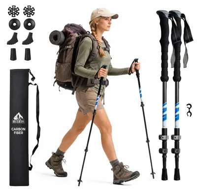 Zdjęcie produktu dla Kijki trekkingowe z włókna węglowego – ergonomiczne i składane, idealne na wędrówki