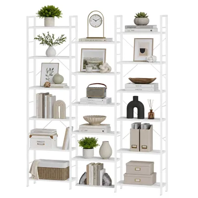Produktbild von Bücherregal 6 Etagen Standregal 17 Fächer, 24 x 152 x 186 cm, Weiß | verstellbarer Abstand, Tragfähigkeit 340 kg, für Wohnzimmer Büro