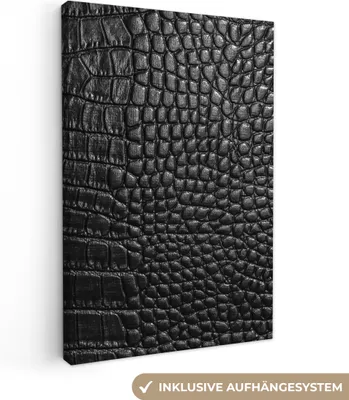 Produktbild von MuchoWow® - Leinwandbilder - Leder - Textur - Schwarz - Grau, Wandbild, Wanddeko Bilder Wohnzimmer, 40x60 cm