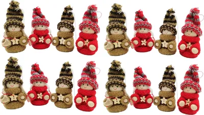 Produktbild von 16 Stück Christbaumschmuck Holz Püppchen mit Häkelkleid 8 cm Rot und Braun Anhänger