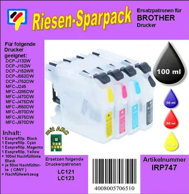 Produktbild von CISS / Easyrefillpatronen für LC-123 Komplettset - ALLES DRIN - Inkl. Nachfülltinte und Nachfüllwerkzeug