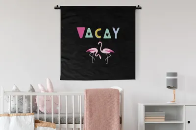 Produktbild von MuchoWow® Wandteppich Wandbehang Sommer - Flamingo - Schwarz 90x90 cm Tapisserie Dekoration Wandtuch - Wandaufhänger