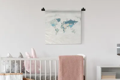 Produktbild von MuchoWow® Wandteppich Wandbehang Weltkarte - Farben - Weiß 60x60 cm Tapisserie Dekoration Wandtuch - Dekorationen - Wand Decke