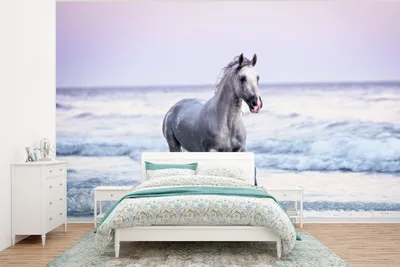 Produktbild von MuchoWow® Fototapete für Wohnzimmer oder Schlafzimmer Wandtapete Vinyl Motivtapete Pferd - Meer - Pastell - 320x240 cm - Tapeten