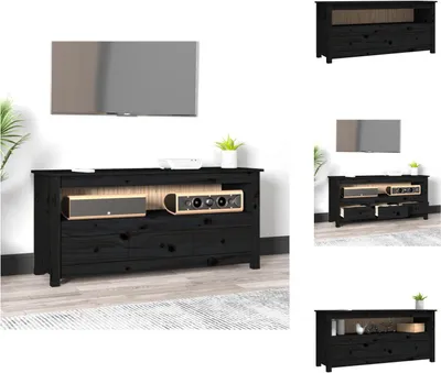 Immagine prodotto di mobile TV vidaXL nero 114x35x52 cm in legno di pino massiccio - Mobili TV