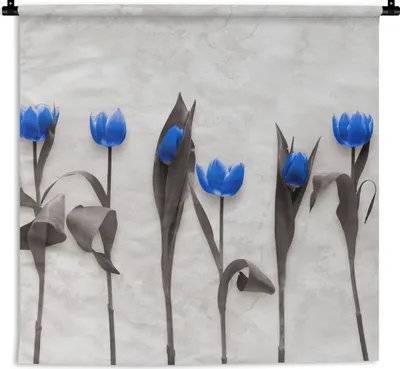 Produktbild von MuchoWow® Wandteppich Wandbehang Blumen - Tulpen - Blau 120x120 cm Tapisserie Dekoration Wandtuch - Modern - Baumwollgewebe