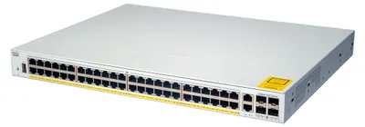 Produktbild von Cisco CAT1000L 52Port fixed managed L2 Switch: - 48x1GE Ports, PoE+ with 370W PoE budget, 4x1GE SFP uplinks, - 104Gbps switching Bandwidth, WebUI, USB-A, USB mini-B, - inkl. Fan, external Bluetooth dongle plugs into USB port, - Security: 802.1X support, st