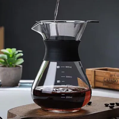Produktbild von Pour Over Kaffeemaschine Glas Handtropf Brauer Permanentfilter 600 ml