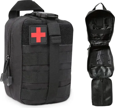 Produktbild von 040 Parts Universelle Molle-Tasche, Multifunktional für Erste-Hilfe, Werkzeug & Camping, mit Abnehmbarer Trägerplatte & Schulterriemen - Schwarz