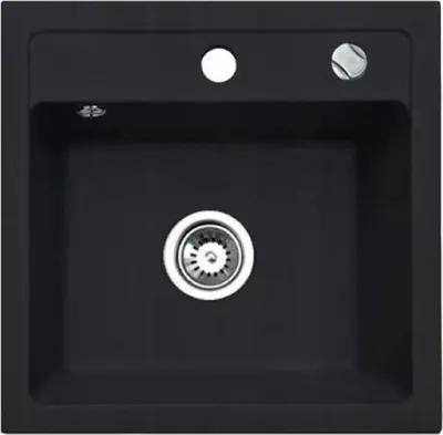 Produktbild von QLS Spülbecken 44x44 cm Granit mit automatischem Siphon Bella Schwarz 1-Becken 11180