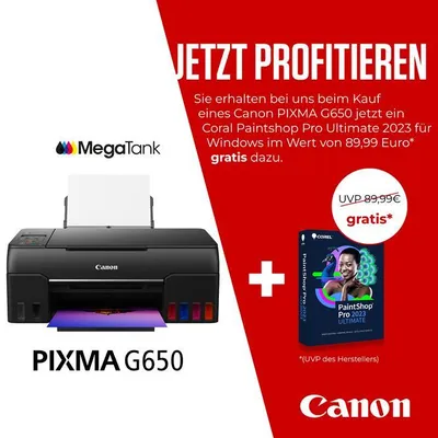 Produktbild von Canon PIXMA G650 MegaTank A4 Tintenstrahldrucker - schwarz - inkl. COREL PaintShop Pro 2023 ULTIMATE