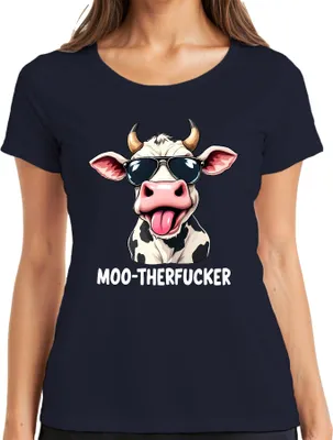 Produktbild von MOO-THERFUCKER lustige Kuh Sonnenbrille Cartoon Bauer Geschenk Damen T-Shirt, Navy, S
