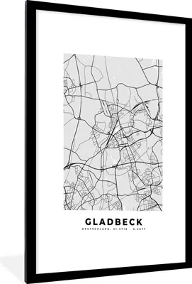 Produktbild von MuchoWow® Gerahmtes Poster Karte - Deutschland - Gladbeck - Stadtplan 60x90 cm - Poster mit Schwarzem Bilderrahmen Wandposter Rahmen Foto Bilder - Dekoration - Wandposter Wohnzimmer - Hochwertig