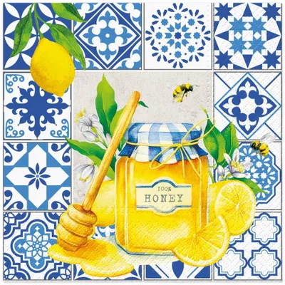Zdjęcie produktu dla 20 serwetek Citrus and Honey – miód i cytryny na płytkach 33 x 33 cm