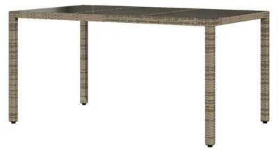 Produktbild von Gartentisch mit Glasplatte und Stahlrahmen, Beistelltisch für Terrasse und Garten, Grau Poly Rattan