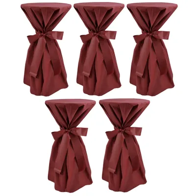 Produktbild von 5 Stück Stehtischüberwürfe Sensalux, Überwurf bordeaux Schleifenband bordeaux