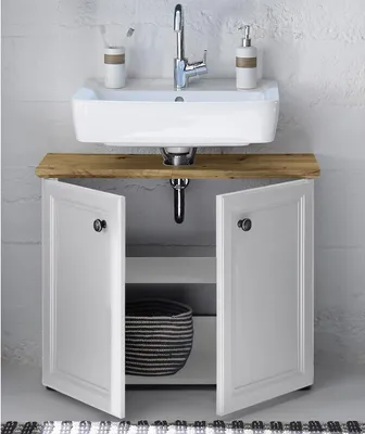 Produktbild von Waschbeckenunterschrank Badschrank Unterschrank Badmöbel Schrank Bad "Tomlin I" Weiß / Artisan Eiche