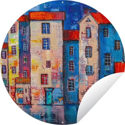 Produktbild von MuchoWow® Gartenposter Outdoor-Poster Rund Gemälde - Ölfarbe - Haus - Wasser Ø 150 cm Gartendeko Rundes Poster draußen