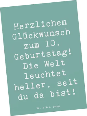 Produktbild von Mr. & Mrs. Panda bildkarte Spruch 10. Geburtstag Jubiläum - Meeresbrise - Geschenk, Grußkarte, lieber Freund, 10 Jahre, Happy Birthday, Postkarte, Kunstkarten, Postkarten