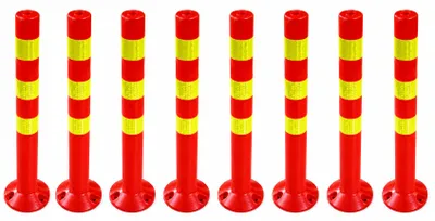 Obrázek produktu pro 8 kusů plastových zábran - výška 72,5 cm reflexní zábrana pro sklady, parkoviště s podstavcem - upevnění pomocí šroubů stojan na zábrany - parkové sloupky vymezovací patníky Sparset