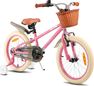 Produktbild von HILAND Ins Star 18 Zoll Kinderfahrrad für Mädchen Jungen 5 6 7 8 9 Jahre mit Stützräder, Korb, Handbremse und Rücktrittbremse, Rosa