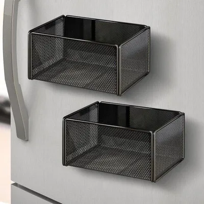 Produktbild von Magnetischer Kräuterregal, 2 Stück – Magnetischer Küchenpapierhalter für den Kühlschrank – Schwarzer Organizer für Gewürzbehälter und Küchenaccessoires