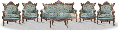 Produktbild von Casa Padrino Barock Sofa Set 3er Sofa 4 Sessel und Tisch mit Glasplatte - Antik Sofa Set