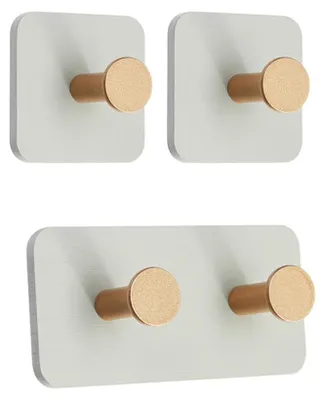 3er-Set selbstklebende Holzhaken, quadratische Platten, Grau