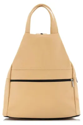 Produktbild von Warmbeige Damen Leder Handtasche und Rucksack 2-in-1 aus weichem Naturleder, Schultertasche, Cityrucksack, elegant – Belveder Arima05