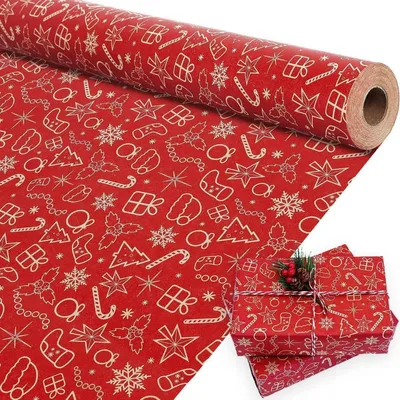 Immagine prodotto di Rotolo di carta da regalo, carta kraft, 43 cm x 15 metri, con motivi natalizi
