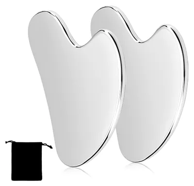 Produktbild von Gua Sha aus Edelstahl, Gesichtswerkzeug für Hautpflege, Doppelkinnreduzierer, Körper-Gua Sha